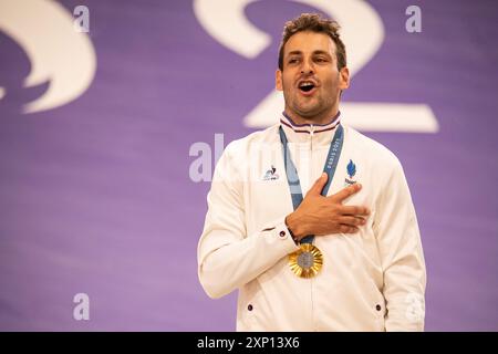 Saint Quentin en Yvelines, France. 02 août 2024. Joris Daudet (FRA) Médaille d'Or, cyclisme BMX Racing, hommes aux Jeux Olympiques Paris 2024 le 2 août 2024 au stade BMX de Saint-Quentin-en-Yvelines, France - photo Baptiste Autissier/Panoramic/DPPI Media Credit : DPPI Media/Alamy Live News Banque D'Images