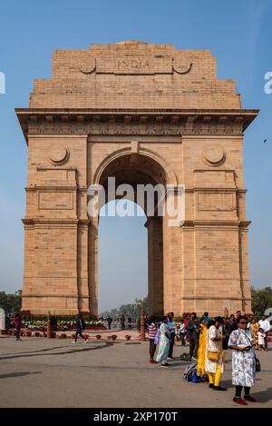 New Delhi, Inde, 12 février 2024. La porte de l'Inde (anciennement connue sous le nom de All India War Memorial) commémore 74 187 soldats indiens morts dans le monde de Wa Banque D'Images