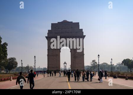 New Delhi, Inde, 12 février 2024. La porte de l'Inde (anciennement connue sous le nom de All India War Memorial) commémore 74 187 soldats indiens morts dans le monde de Wa Banque D'Images