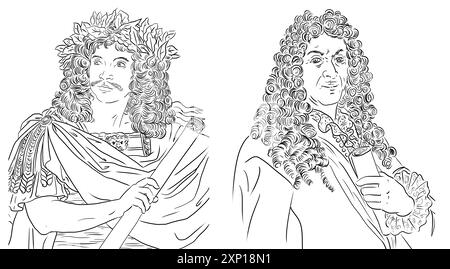 Molière et Lully (Lulli), portraits de Jean-Baptiste Poquelin et Giovanni Battista Lulli, célèbres artistes français Banque D'Images