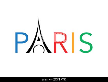 Texte coloré du logo de Paris, symbole sportif de vecteur 2024 isolé sur fond blanc Illustration de Vecteur