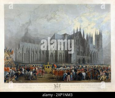 Estampe du couronnement de sa Majesté, le roi William IV et la reine Adélaïde à Londres œuvre d'art fait William Woolnoth après George Cattermole par des estampes antiques historiques 1831,19ème siècle événement londonien Banque D'Images