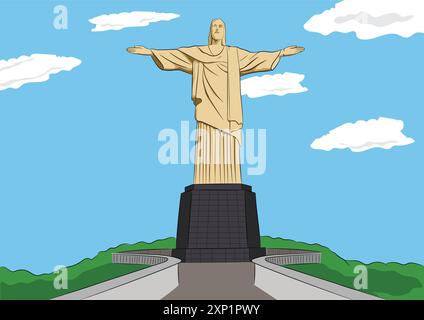 Illustration vectorielle de la statue de cjesus rio au brésil. Illustration de Vecteur