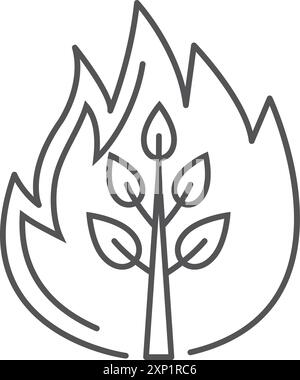 Symbole arbre brûlant. Icône de ligne noire de feu de forêt Illustration de Vecteur