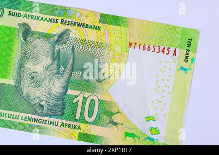 Billets libellés en billets de 10 rands émis par la Banque centrale sud-africaine vue arrière Banque D'Images