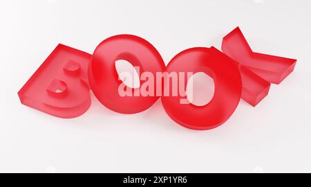 Livre d'inscription rouge de luxe sur podium blanc, lumière douce, fond lisse de vue avant, rendu 3D. Banque D'Images