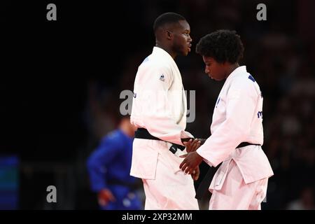 Paris, France. 03 août 2024. Julien Mattia/le Pictorium - Judo - Team Events - France-Japon - Paris 2024 - 03/08/2024 - France/Ile-de-France (région)/Paris - Gahie me (FRA) lors de la finale des épreuves de judo par équipe aux Jeux Olympiques de Paris entre la France et le Japon, au Grand Palais Ephémère, le 3 août 2024. Crédit : LE PICTORIUM/Alamy Live News Banque D'Images