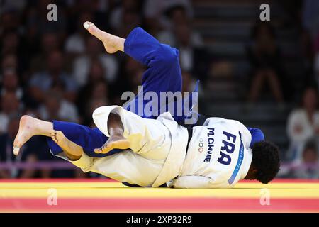 Paris, France. 03 août 2024. Julien Mattia/le Pictorium - Judo - Team Events - France-Japon - Paris 2024 - 03/08/2024 - France/Ile-de-France (région)/Paris - Gahie me (FRA) lors de la finale des épreuves de judo par équipe aux Jeux Olympiques de Paris entre la France et le Japon, au Grand Palais Ephémère, le 3 août 2024. Crédit : LE PICTORIUM/Alamy Live News Banque D'Images