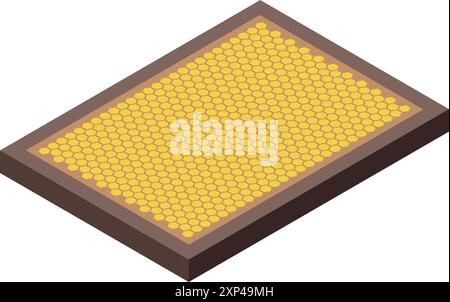 Le cadre en nid d'abeille est rempli de miel doré, mettant en valeur la structure complexe d'une ruche Illustration de Vecteur