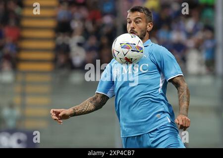 Leonardo Spianazzola de Napoli lors du match amical Napoli et Girona au stade Teofilo Patini de Castel Di Sangro, Italie centrale et méridionale - dimanche 3 août 2024. Sport - Soccer . (Photo de Alessandro Garofalo/LaPresse) crédit : LaPresse/Alamy Live News Banque D'Images