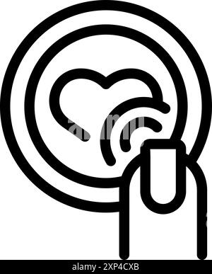 Doigt touchant le bouton de l'icône de coeur avec le signal wifi représentant la datation en ligne et l'amour Illustration de Vecteur