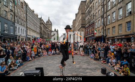 Édimbourg Écosse Royaume-Uni samedi 03 août 2024 : artistes Fringe du Festival d'Édimbourg sur le Royal Mile Banque D'Images