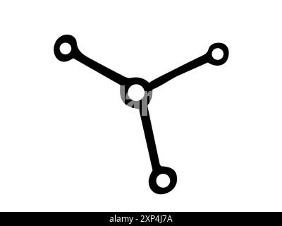 Silhouette noire d'une molécule isolée sur fond blanc. Concept de chimie, science, structure moléculaire, style minimaliste. Imprimé, icône, élément de design. Retour à l'école. Illustration de Vecteur