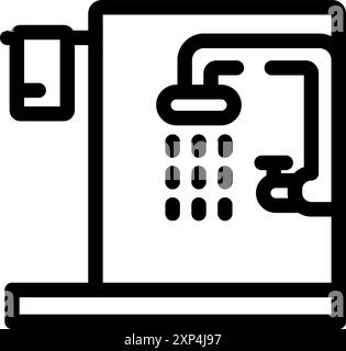 Simple icône de contour audacieux représentant une cabine de douche avec de l'eau qui coule de la pomme de douche Illustration de Vecteur