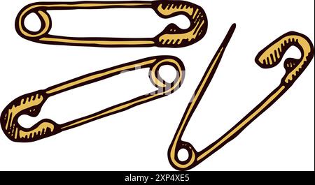 Esquisse de couleur de goupille de sécurité. Attache pour vêtements à coudre Illustration de Vecteur
