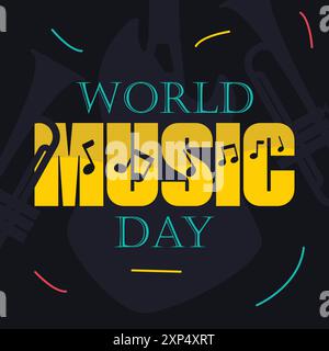 Modèle de conception de fond coloré de la Journée mondiale de la musique. Illustration vectorielle Illustration de Vecteur