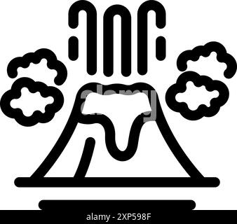 Illustration d'icône de ligne simple d'un volcan en éruption avec de la fumée et du magma Illustration de Vecteur