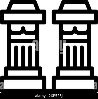 Simple dessin au trait de deux majestueuses colonnes grecques debout sur une plate-forme, évoquant l'architecture ancienne et le design classique Illustration de Vecteur