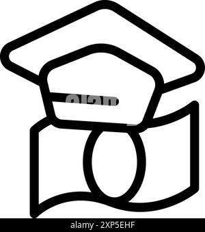 Icône simple d'un chapeau de graduation assis sur un billet d'un dollar représentant le coût de l'éducation Illustration de Vecteur