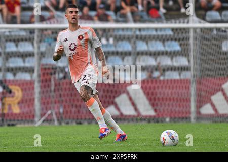 Gianluca Mancini de l'A.S. Roma lors du match amical de pré-saison entre l'A.S. Roma-Olympiacos FC au stade Centro d'Italia - 'Manlio Scopigno' le 3 août 2024 à Rieti, Italie. Banque D'Images