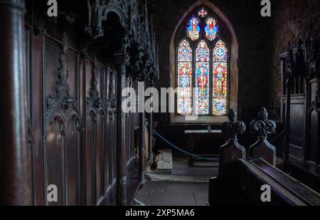 L'intérieur de Cuthbert's Chapel on Inner Farne, Northumberland, Angleterre, Royaume-Uni Banque D'Images