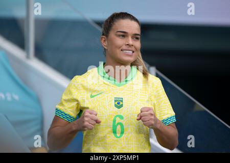 Nantes, France. 03 août 2024. Tamires du Brésil avant le quart de finale du football féminin entre la France et le Brésil lors des Jeux Olympiques de Paris 2024 au stade de la Beaujoire à Nantes (Richard Callis/SPP) crédit : photo de presse SPP Sport. /Alamy Live News Banque D'Images