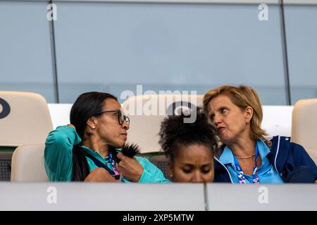 Nantes, France. 03 août 2024. Marta du Brésil avant le quart de finale du football féminin entre la France et le Brésil lors des Jeux Olympiques de Paris 2024 au stade de la Beaujoire à Nantes (Richard Callis/SPP) crédit : photo de presse SPP Sport. /Alamy Live News Banque D'Images