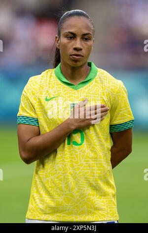 Nantes, France. 03 août 2024. Thaïlandais du Brésil avant le quart de finale du football féminin entre la France et le Brésil lors des Jeux Olympiques de Paris 2024 au stade de la Beaujoire à Nantes (Richard Callis/SPP) crédit : photo de presse SPP Sport. /Alamy Live News Banque D'Images