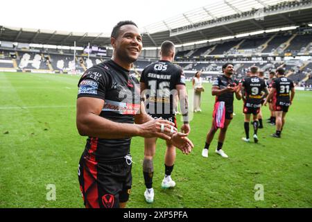 Hull, Angleterre - 3 août 2024 - Moses Mbye de St Helens. Rugby League Betfred Super League , Hull FC vs Helens at MKM Stadium, Hull, UK Dean Williams Banque D'Images