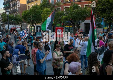 Madrid, Espagne. 3 août, 2024 représentants de différentes organisations pro-palestiniennes à Madrid ont appelé à un rassemblement de soutien aux prisonniers politiques palestiniens cet après-midi sur la place Lavapies, Madrid. Crédit : D. Canales Carvajal/Alamy Live News Banque D'Images