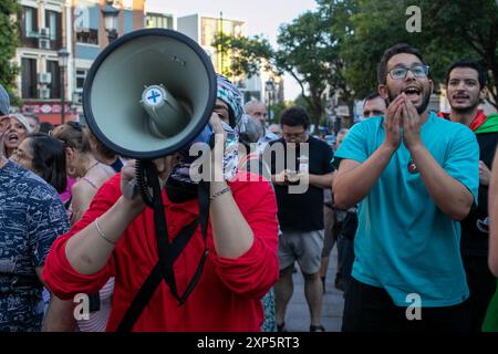 Madrid, Espagne. 3 août, 2024 représentants de différentes organisations pro-palestiniennes à Madrid ont appelé à un rassemblement de soutien aux prisonniers politiques palestiniens cet après-midi sur la place Lavapies, Madrid. Crédit : D. Canales Carvajal/Alamy Live News Banque D'Images