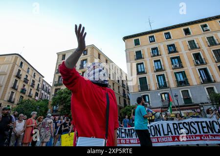 Madrid, Espagne. 3 août, 2024 représentants de différentes organisations pro-palestiniennes à Madrid ont appelé à un rassemblement de soutien aux prisonniers politiques palestiniens cet après-midi sur la place Lavapies, Madrid. Crédit : D. Canales Carvajal/Alamy Live News Banque D'Images