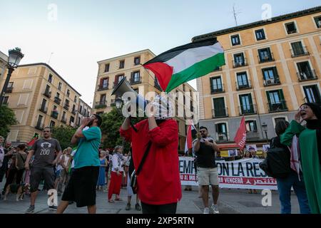 Madrid, Espagne. 3 août, 2024 représentants de différentes organisations pro-palestiniennes à Madrid ont appelé à un rassemblement de soutien aux prisonniers politiques palestiniens cet après-midi sur la place Lavapies, Madrid. Crédit : D. Canales Carvajal/Alamy Live News Banque D'Images