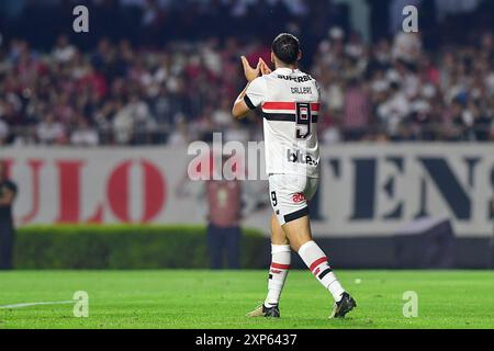 São Paulo (SP), 03/08/2024 - Soccer/São PAULO X FLAMENGO - Calleri de São Paulo - match entre São PAULO X FLAMENGO, valable pour la 21ème manche du Championnat brésilien, tenue au stade MorumBis, à São Paulo, dans la soirée de ce samedi 03. (Photo : Eduardo Carmim/Alamy Live News) Banque D'Images