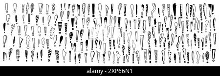 Des points d'exclamation attirants dans un faisceau vectoriel. Rendu de style vectoriel linéaire accentuant la qualité expressive sur fond blanc Illustration de Vecteur