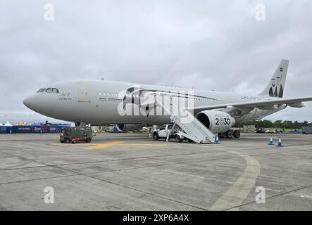 RAF Fairford, Royaume-Uni. 20 juillet 2024. Saudi Airbus A330 Multi Role Tanker transport (MRTT) en exposition statique montrant des portraits de la règle sur sa dérive au Royal International Air Tattoo 2024. Banque D'Images