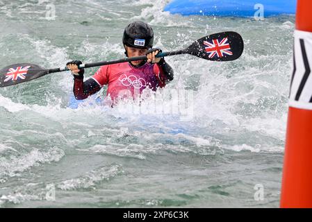 Paris, France. 03 août 2024. Jeux Olympiques de Paris 2024. Kayak Cross. Stade nautique olympique. Paris. Mallory Franklin (GBR) en kayak Cross Round 1 lors des Jeux Olympiques de Paris 2024 au stade olympique nautique, France. Crédit : Sport in Pictures/Alamy Live News Banque D'Images