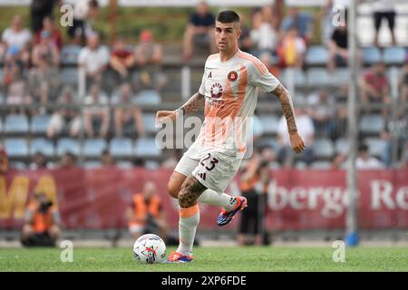 Gianluca Mancini de l'AS Roma lors du match amical de football entre L'AS Roma et l'Olympiakos S.F.P. au stade Manlio Scopigno à Rieti (Italie), le 3 août 2024. Banque D'Images