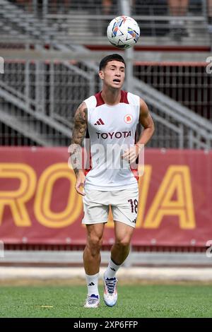 Matias Soule Malvano de L'AS Roma lors du match amical de football entre L'AS Roma et l'Olympiakos S.F.P. au stade Manlio Scopigno à Rieti (Italie), le 3 août 2024. Banque D'Images