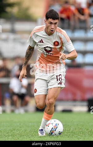 Matias Soule Malvano de L'AS Roma lors du match amical de football entre L'AS Roma et l'Olympiakos S.F.P. au stade Manlio Scopigno à Rieti (Italie), le 3 août 2024. Banque D'Images