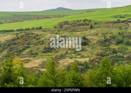 Près d'Agneash, Garff, Île de Man - 21 mai 2023 : un train Snaefell Mountain tramway voyageant entre Laxey et Snaefell Summit Banque D'Images