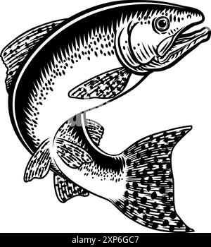 Concept de pêche saumon Fish gravé sur bois Vintage Illustration de Vecteur