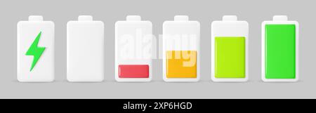Indicateurs de charge de la batterie à différents niveaux de charge, de vide à plein. Conception 3D réaliste. Illustration vectorielle Illustration de Vecteur