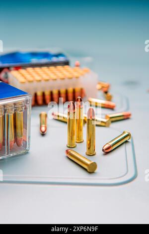 Cartouches de fusil à petit calibre. Munitions pour armes de calibre 22 Banque D'Images