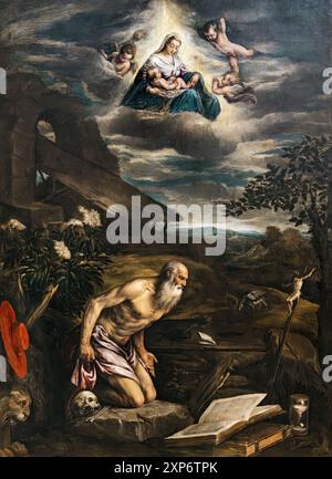 (Venise) Saint Jérôme avec Vierge et enfant en gloire - par Jacopo da ponte - gallerie Accademia Banque D'Images