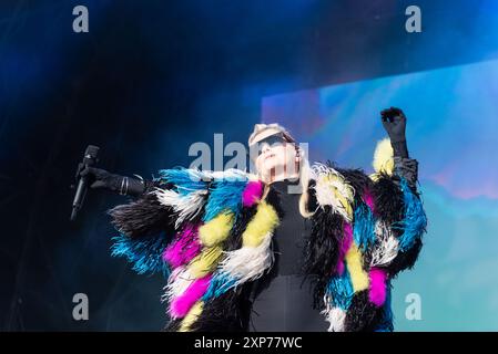 Oxfordshire, 3 août 2024, Alison Goldfrapp sur scène au Wilderness Festival à Cornbury Park, crédit : Lou Morris/Alamy Live News Banque D'Images