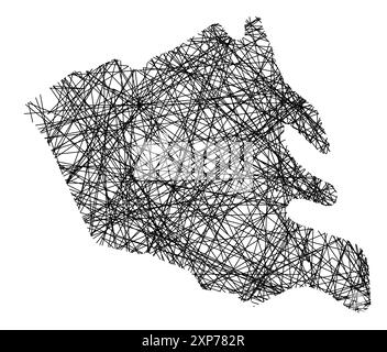 Symbole carte de la province de Raguse (Italie) montrant l'état avec des lignes noires, croisées comme des bâtons de Mikado ou une toile d'araignée Illustration de Vecteur