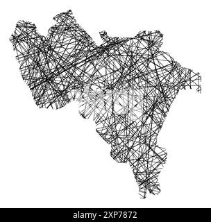 Symbole carte de la Province Pavie (Italie) montrant l'état avec des lignes noires, croisées comme des bâtons de Mikado ou une toile d'araignée Illustration de Vecteur