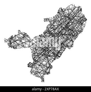 Symbole carte de la province de Nuoro (Italie) montrant l'état avec des lignes noires, croisées comme des bâtons de Mikado ou une toile d'araignée Illustration de Vecteur