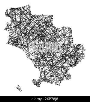 Symbole carte de la province Grosseto (Italie) montrant l'état avec des lignes noires, croisées comme des bâtons Mikado ou une toile d'araignée Illustration de Vecteur